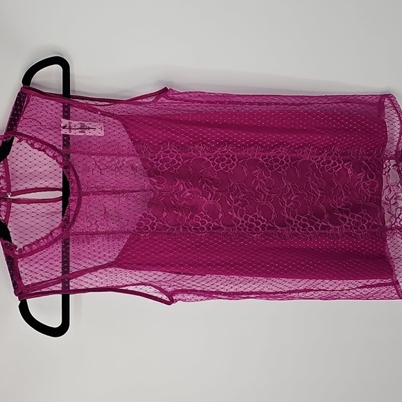 Express Rasberry Sheer Lace Mesh Top w Lining - Picture 1 of 11